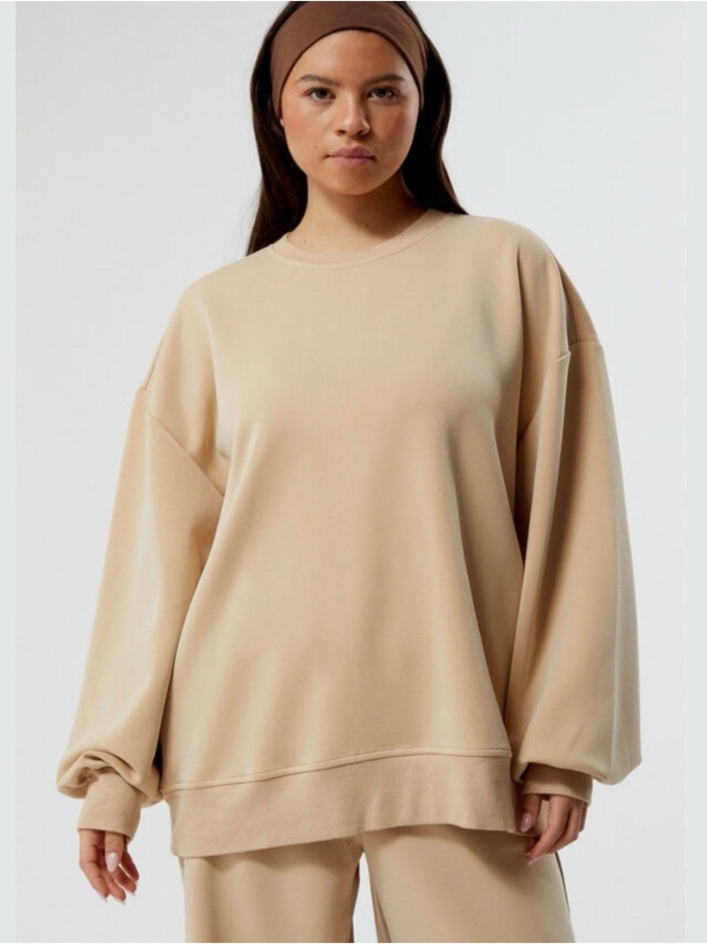 WeWoreWhat Beige Oversized Crewneck Sweatshirt